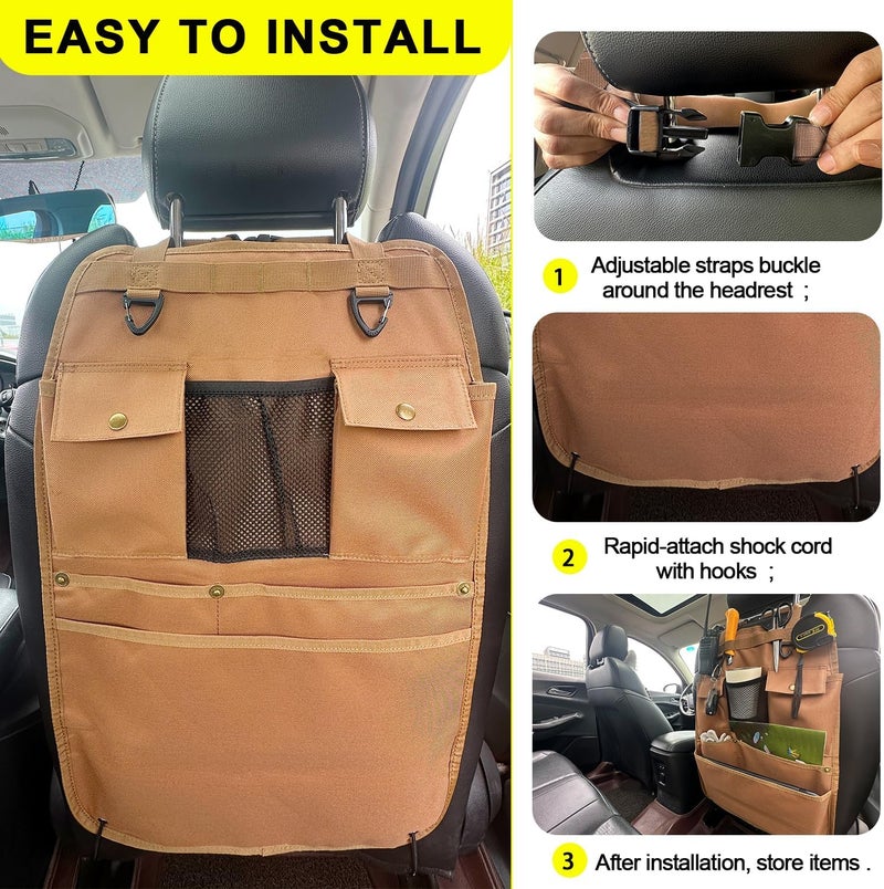 BEATUNEE Car Seat Back Organizer with Multiple Pockets and Hooks (brown) - Image 4